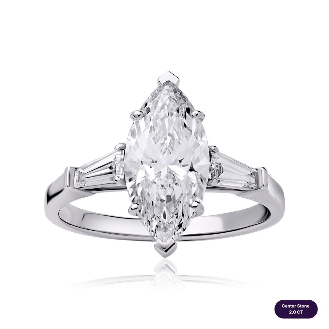 Three-Stones Lab Diamond Ring Marquise with Tapered