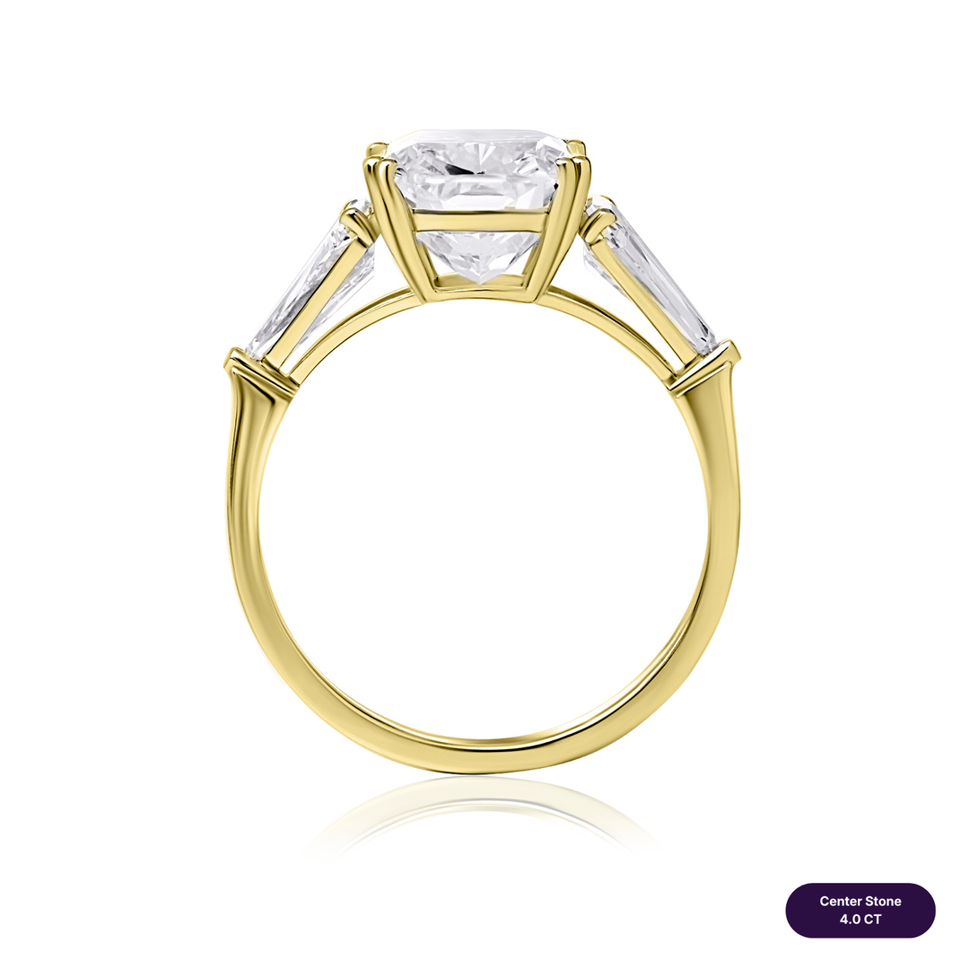 Three-Stones Lab Diamond Ring Cushion with Shield