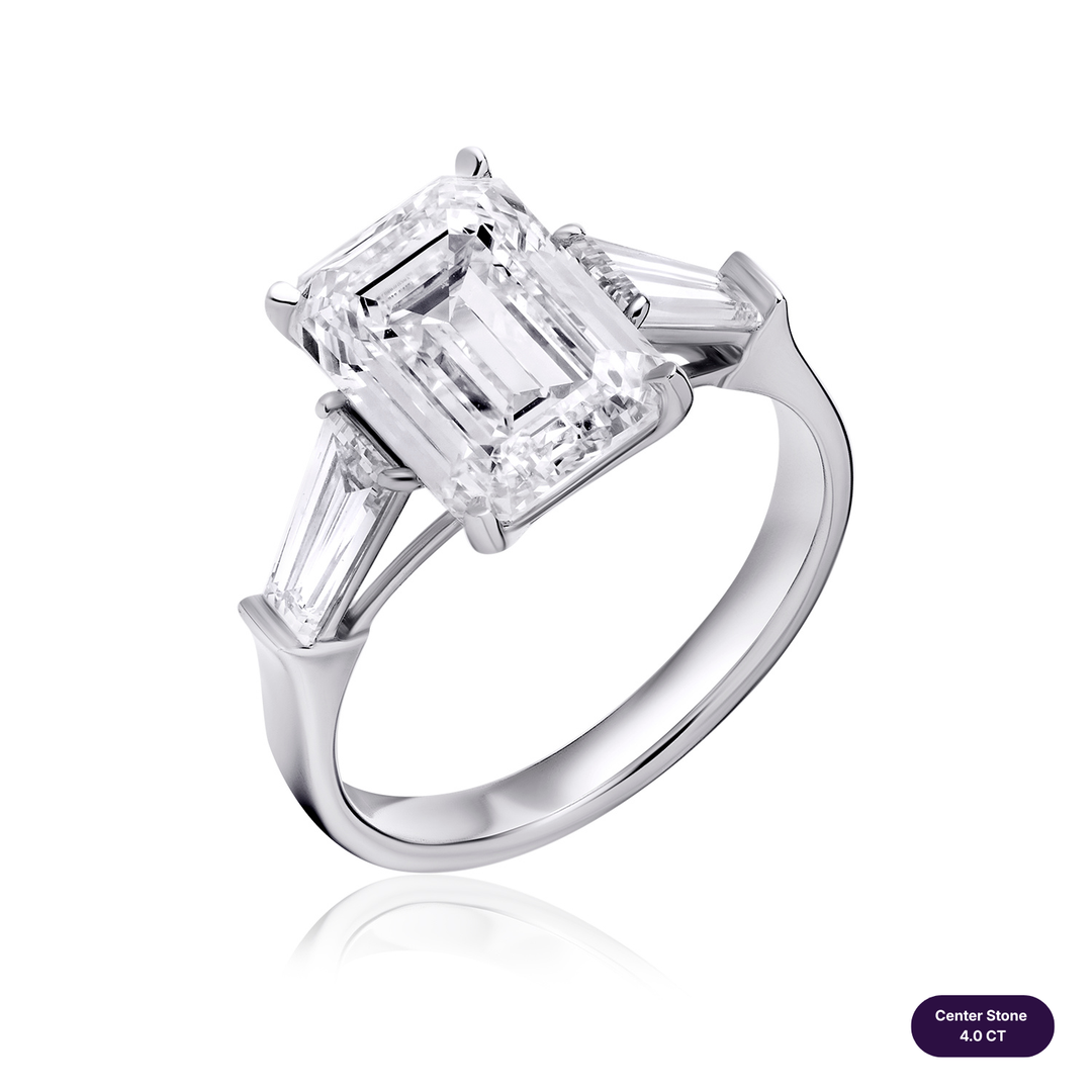 Three-Stones Lab Diamond Ring Emerald with Tapered