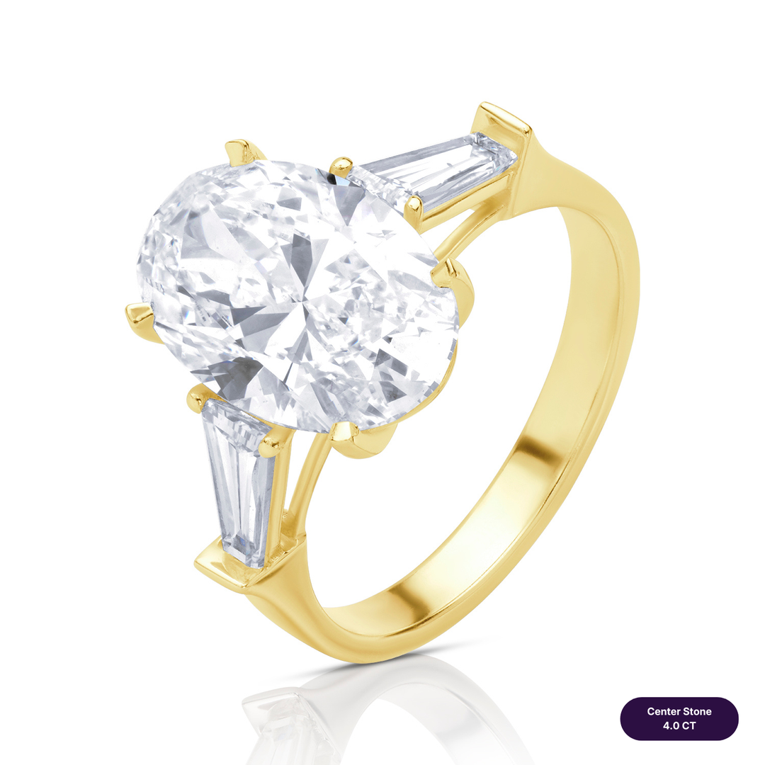 Three-Stones Lab Diamond Ring Oval with Tapered