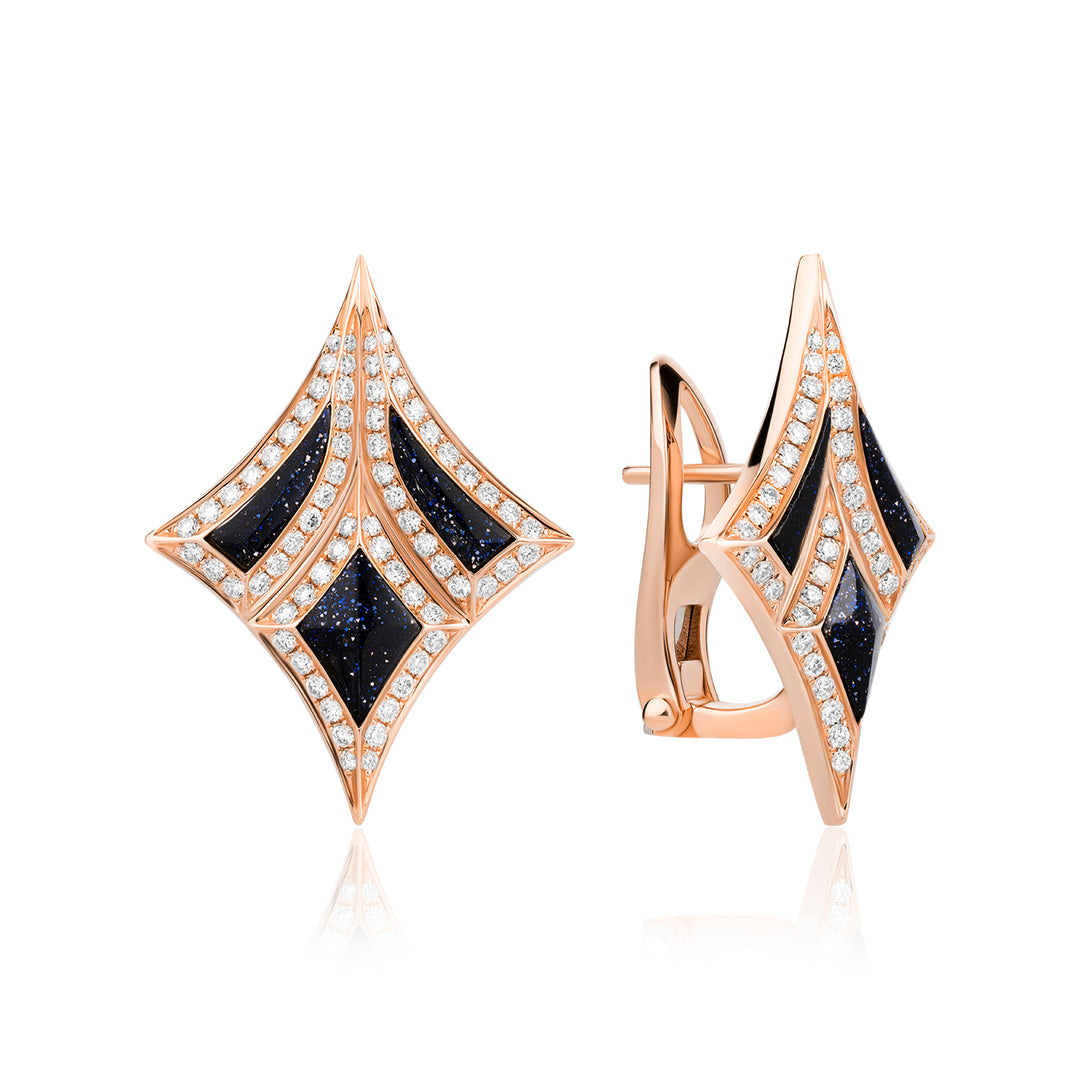 Damascus Sword Natural Diamond Earrings