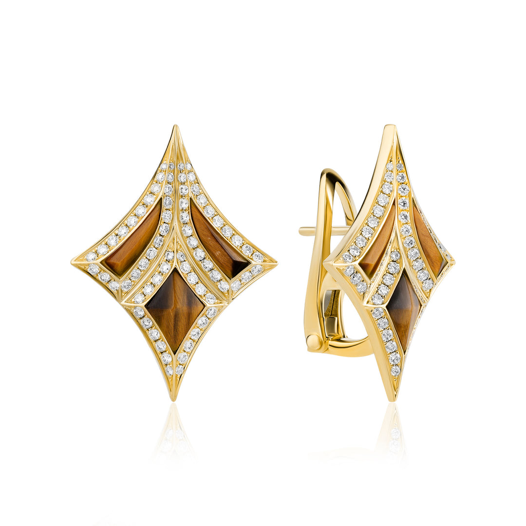Damascus Sword Natural Diamond Earrings