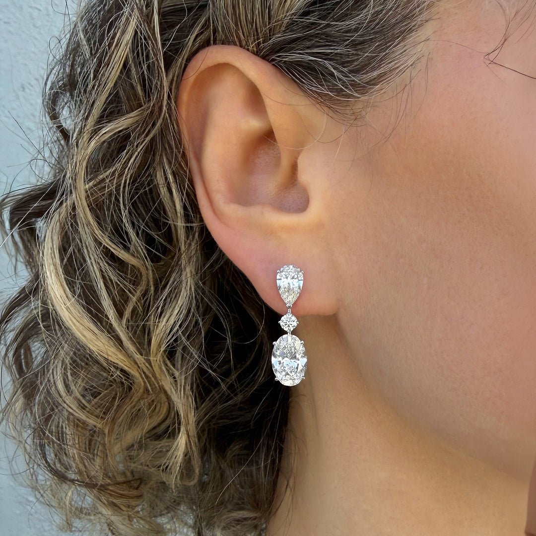 Drop Lab Diamond Earrings Oval with Round & Pear