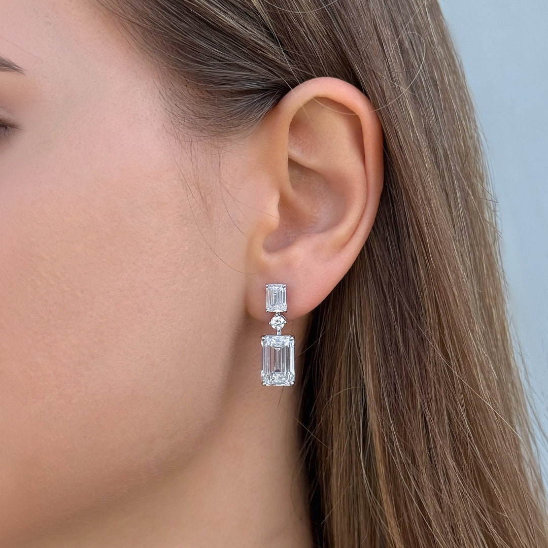Drop Lab Diamond Earrings Emerald with Round