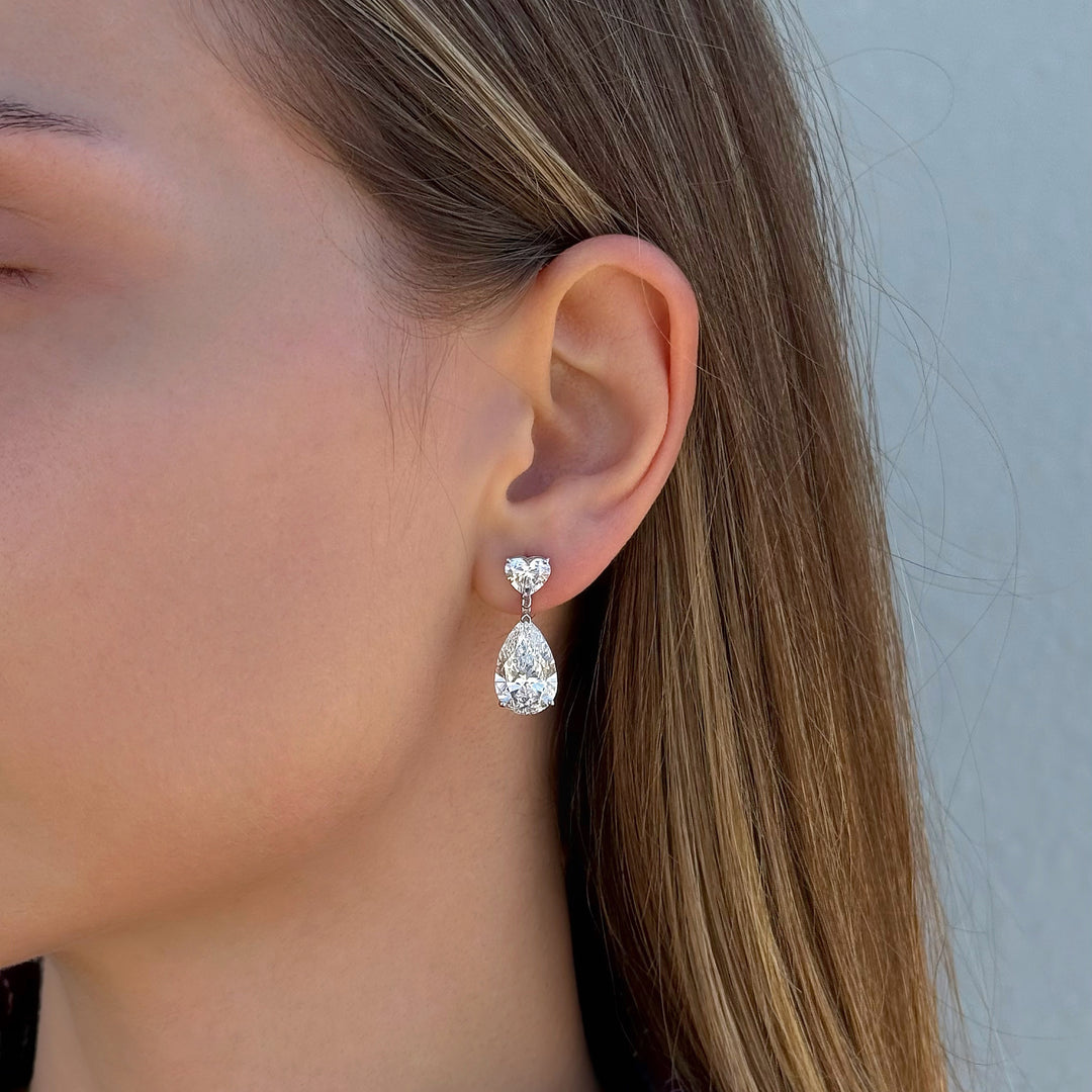 Drop Lab Diamond Earrings Pear with Heart