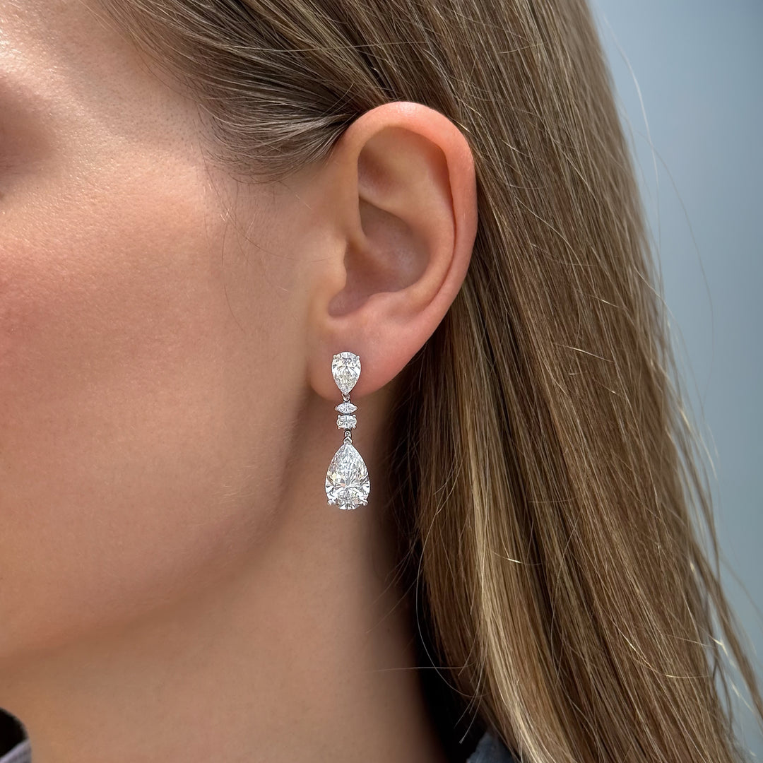 Drop Lab Diamond Earrings Pear with Marquise & Oval