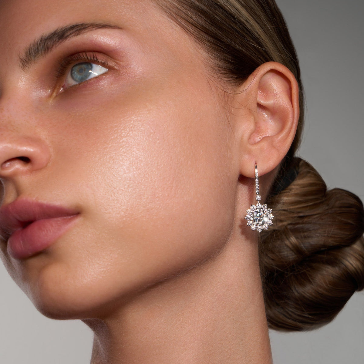 Halo drop lab diamond earrings round