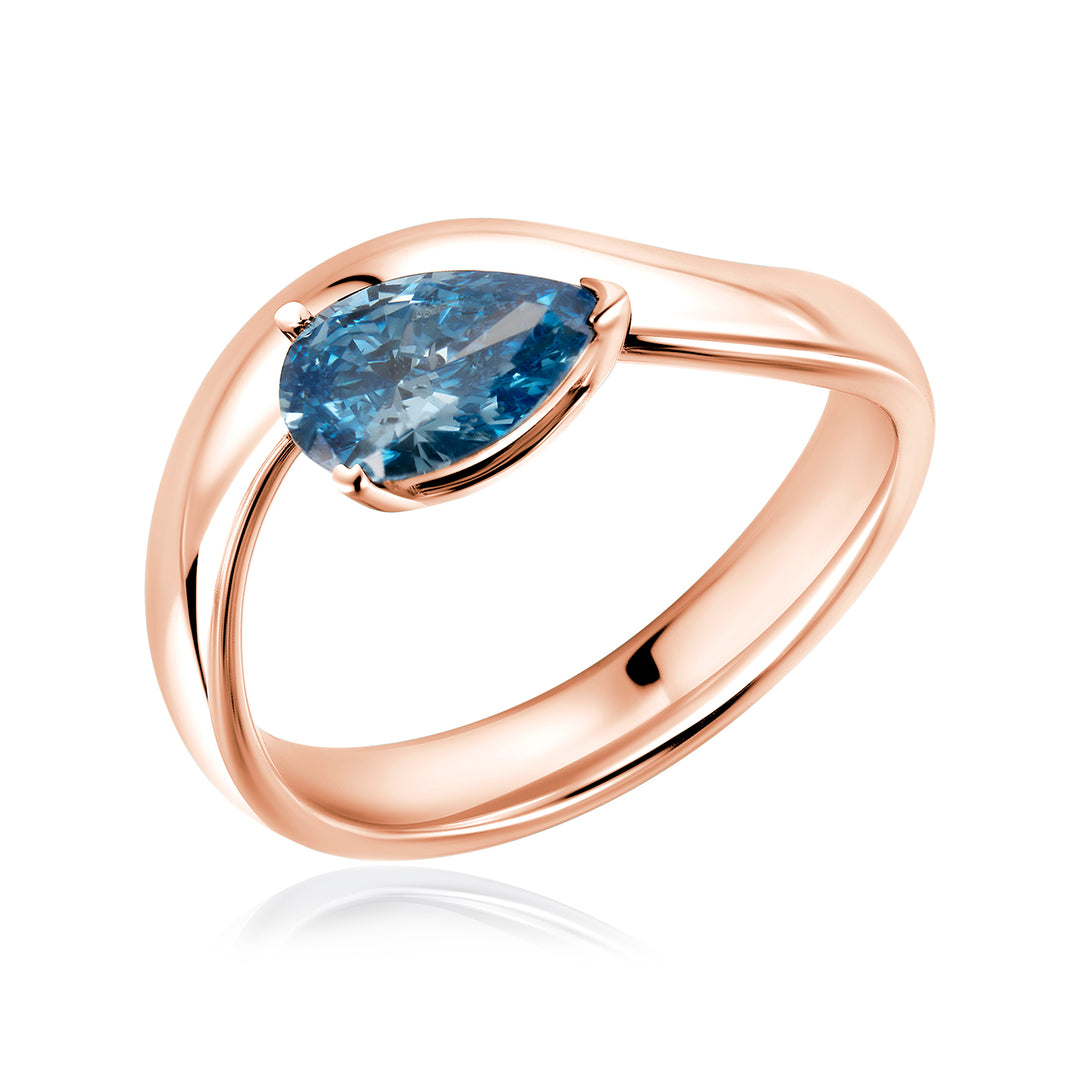 Pinky Lab Diamond Ring Fancy Blue Pear