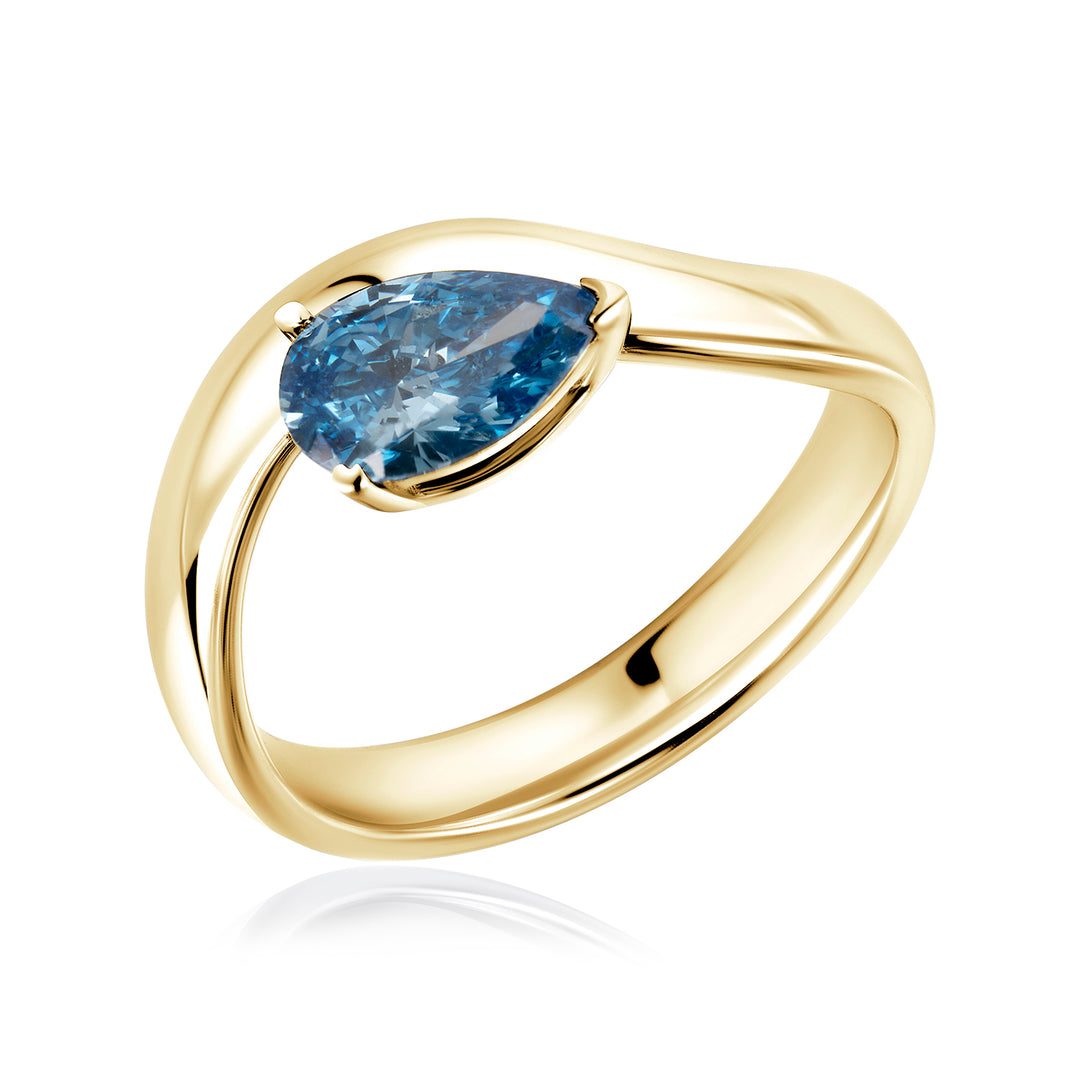 Pinky Lab Diamond Ring Fancy Blue Pear