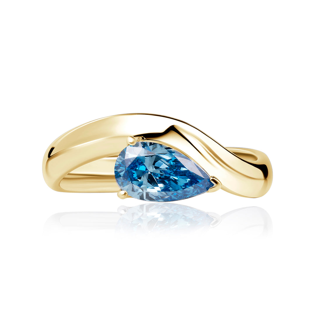 Pinky Lab Diamond Ring Fancy Blue Pear
