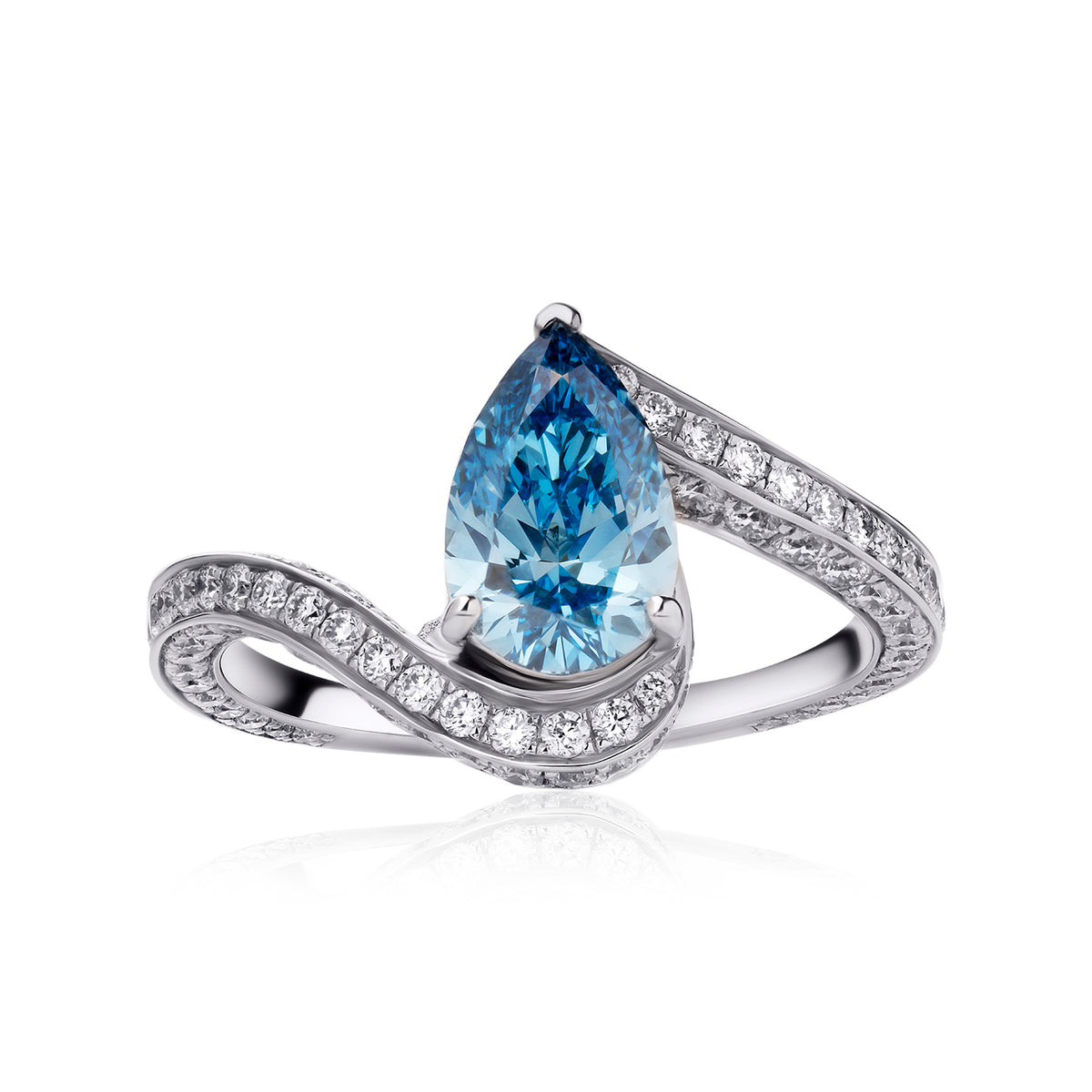 Special lab diamond ring fancy blue pear