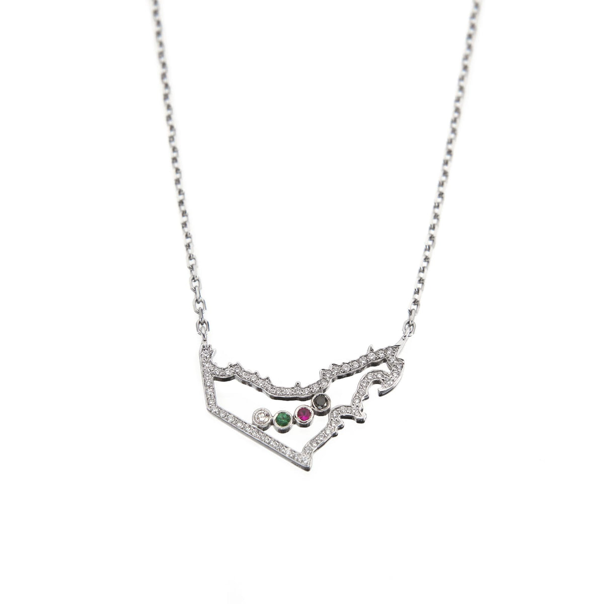 Diamond & gemstones uae map necklace   small