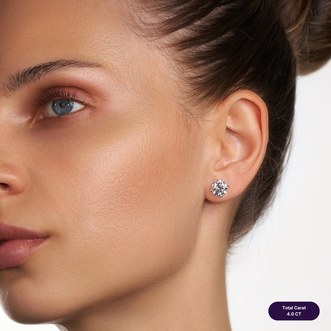 Solitaire Stud Lab Diamond Earrings Round
