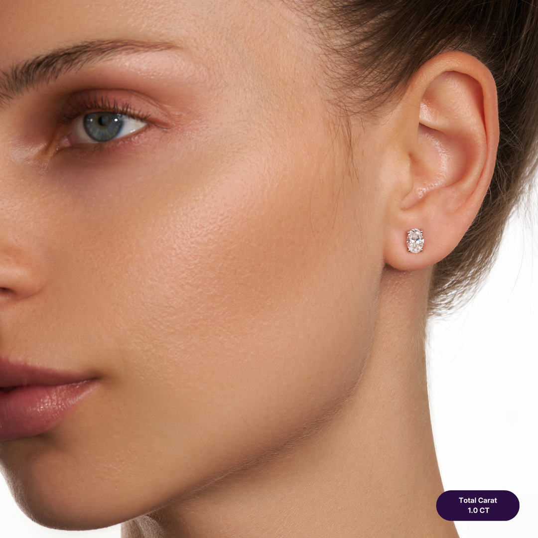 Solitaire Stud Lab Diamond Earrings Oval