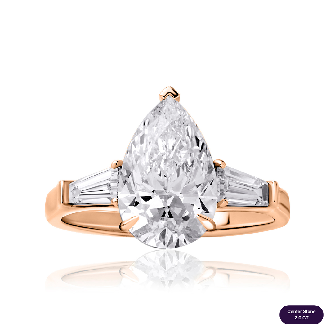 Three-Stones Lab Diamond Ring Pear with Tapered