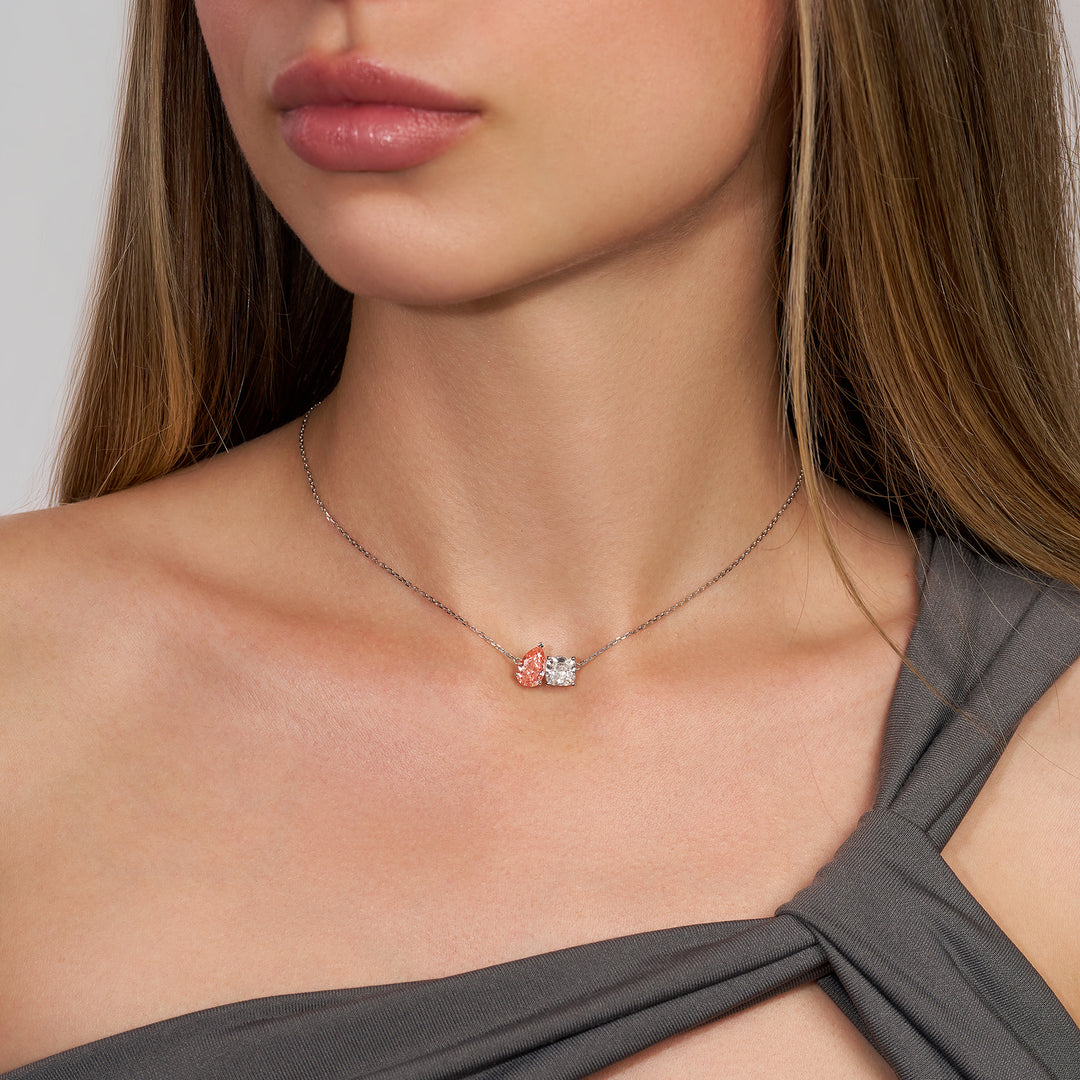 Rosé Lumière Two-Stone Fancy Lab Diamond Necklace Pear & Square Cushion