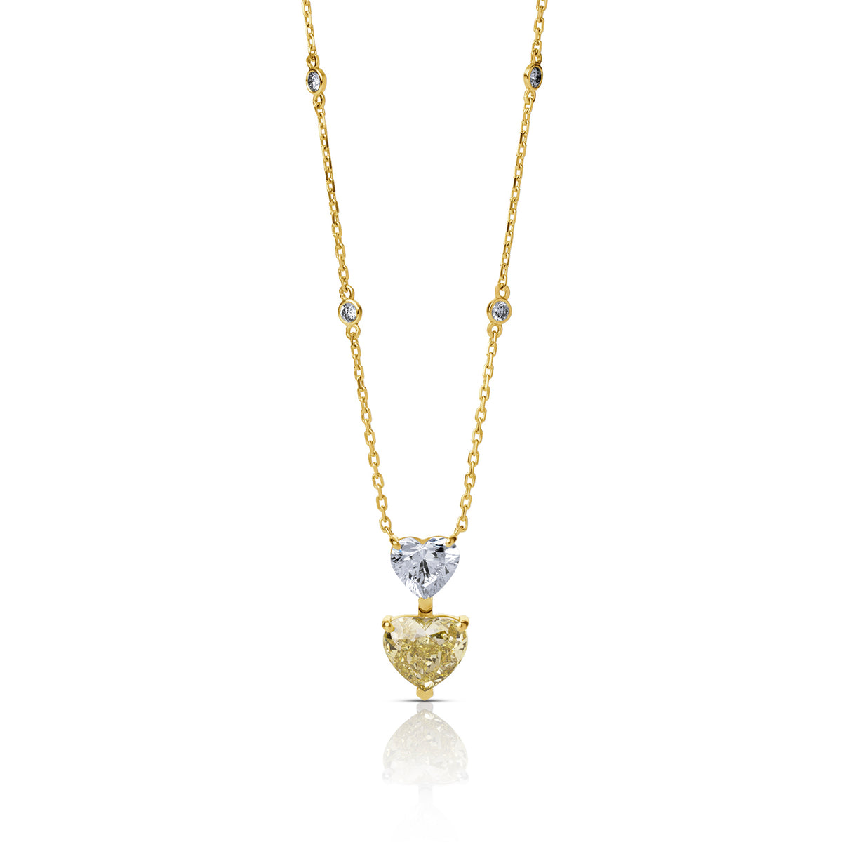 Rosé lumière two stone fancy lab diamond necklace heart