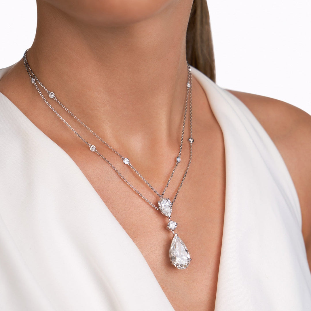 Triple Stone Lab Diamond Necklace Pear with Round