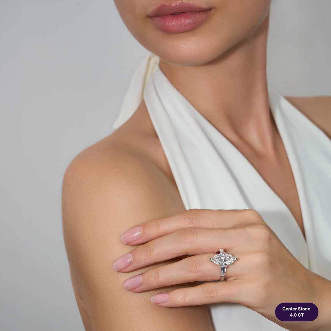Three-Stones Lab Diamond Ring Marquise with Tapered
