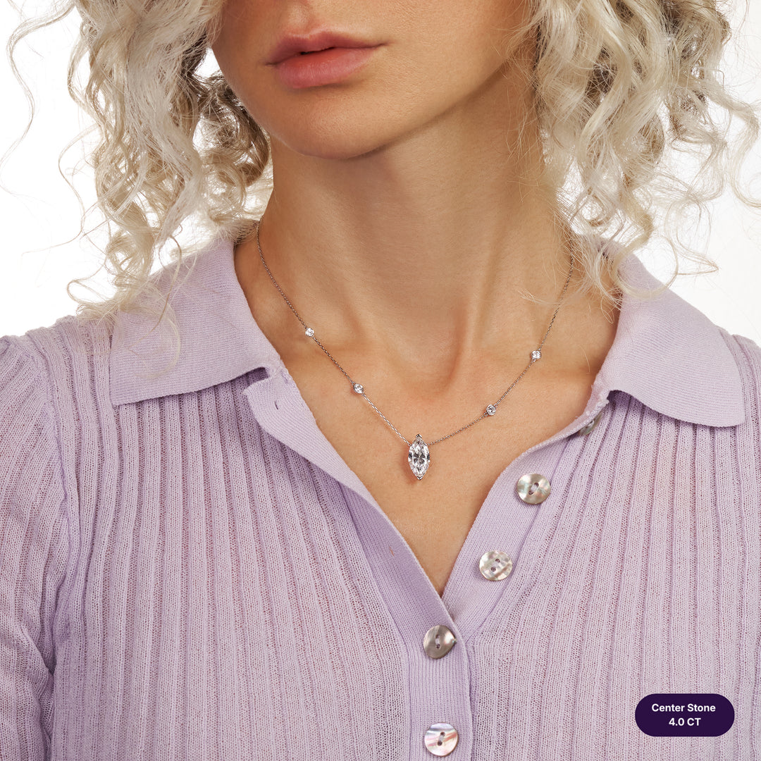 Solitaire Lab Diamond Necklace Marquise with Round