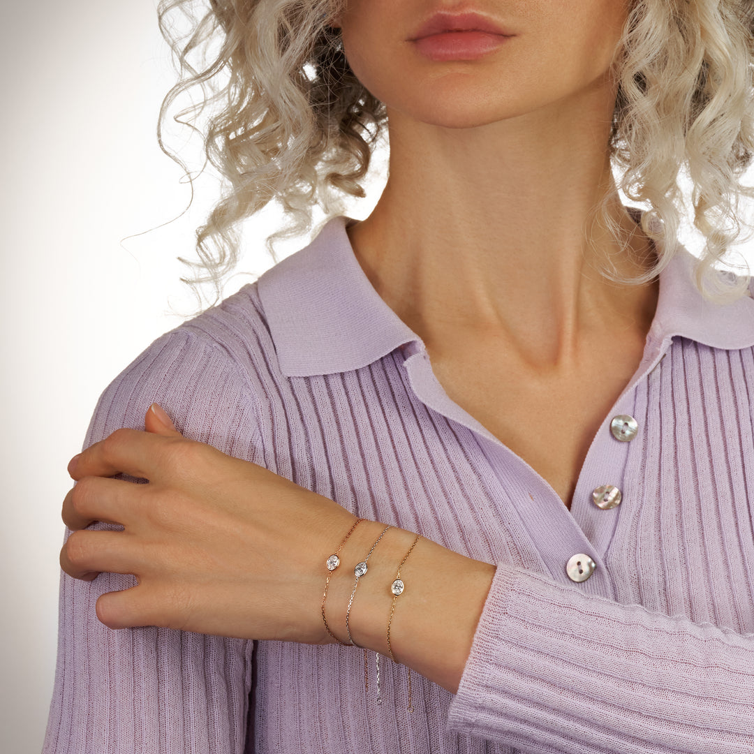 Solitaire Lab Diamond Bracelet Bezel Setting Oval
