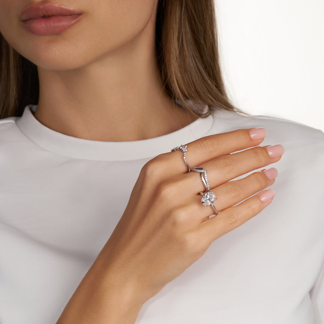 Three-Piece Lab Diamond Ring Oval with Round and Marquise